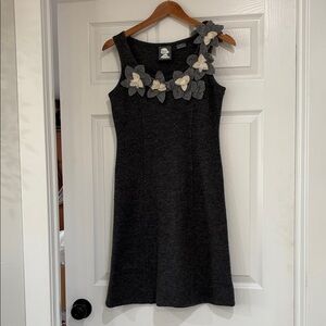Anthropologie Girls From Savoy Dark Gray Dress with Floral Accents